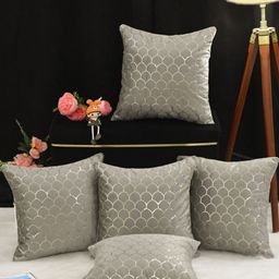 RADECOR Grey & Gold-Toned Set of 5 Geometric Square Cushion Covers-image-98