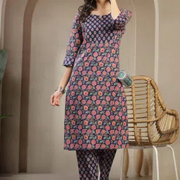 Sangria Women Floral Printed Pure Cotton Straight Kurta & Trousers-picture-48