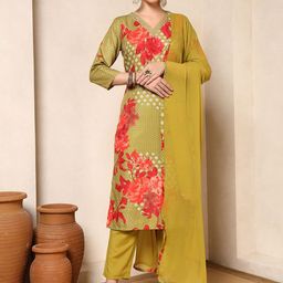 Spera Floral Printed Sequinned Kurta With Trousers & Dupatta-image-86