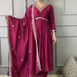 Siya Fashion Women Floral Embroidered Regular Kurta with Trousers & With Dupatta-picture-28