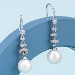 Kushal's Fashion Jewellery Pearls Rhodium-Plated Party Zircon Spherical Drop Earrings-55