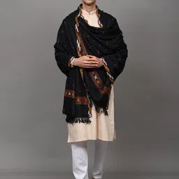 Exotic India Unisex Oyster Bootis Ethnic Motifs Woven Design Kullu Woollen Shawl-picture-25