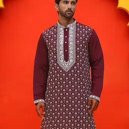 Jompers Floral Embroidered Mandarin Collar Sequinned Silk Cotton Straight Kurta-image-91