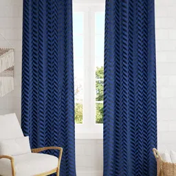 B' Decorlish Navy Blue Set of 2 Geometric Room Darkening Door Curtain-80