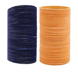 Guddan Set of 96 Navy & Peach Metal Velvet Bangles-image-58