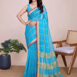 AMRUTKALA SAREES Checked Zari Silk Blend Saree-picture-41