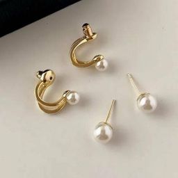 Celestique Pearls Beaded Double Sided Contemporary Shaped Korean Studs-31