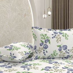 Pure Decor White & White Floral Printed 350 TC Queen Bedsheet Set 2.28m X 2.54m-image-131