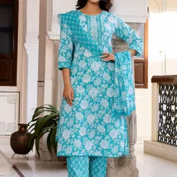 Anouk Ethnic Motifs Embroidered Thread Work Pure Cotton Kurta with Palazzos & With Dupatta-picture-9