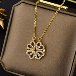 DIVASTRI Gold-Plated Cubic Zirconia Studded Stainless Steel Anti Tarnish Heart Pendants-image-41