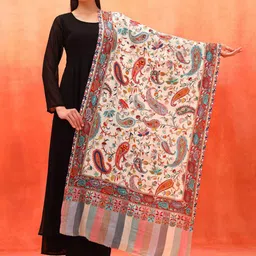 Pashmoda Naqqashi Pure Wool Kalamkari Paisley Embroidered Shawl-picture-42