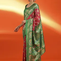 Anouk Rustic Ethnic Motifs Zari Silk Blend Pochampally Saree image 2