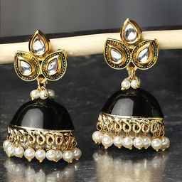 Anouk Gold-Plated Kundan Studded Meenakari Dome Shaped Jhumkas-96