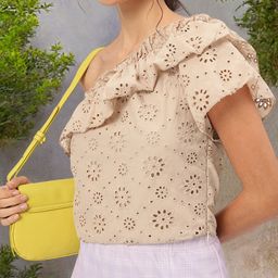 DressBerry Brunch Glamour One-Shoulder Schiffli Ruffled Top-image-17