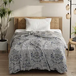 KOPA Grey Ethnic Motifs Printed Microfiber AC Room 150 GSM Single Bed Comforter-23