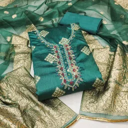 Blissta Floral Woven Design Beads And Stones Unstitched Dress Material-image-10