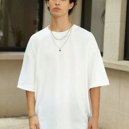 SMAN Men Solid Round Neck Cotton Oversized T-shirt-image-52