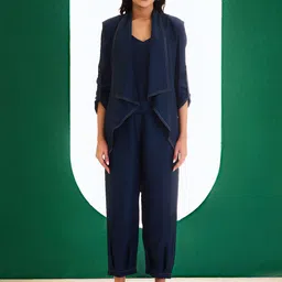 BETRUE Women Cotton Shawl Collar Longline Silk Tailored Jacket-38