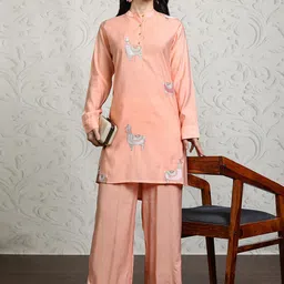 Vishudh Embroidered Band Collar Tunic With Palazzo-image-66