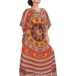 Exotic India Women Kaftan with Printed Elephants and Dori at Waist-picture-3