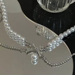 Estailo fashion Silver-Plated Artificial Stones Studded & Pearls Beaded Minimal Necklace-image-47