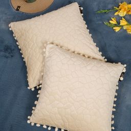 HOSTA HOMES Cream 2 Pieces Geometric Velvet Square Cushion Covers-image-83