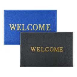 Kuber Industries Set Of 2 Blue & Grey Anti-Skid Doormats-15