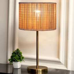 Aura Beige Metal Traditional Cylindrical Shaped Table Lamp-image-6