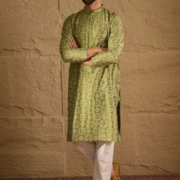 House of Pataudi Floral Printed Pure Silk Straight Kurta-41