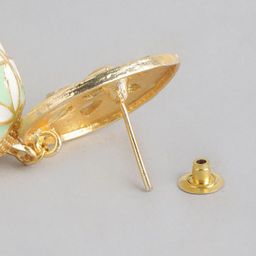 Anouk Gold-Plated Artificial Stones Studded And Beaded Dome Shaped Jhumkas image 4