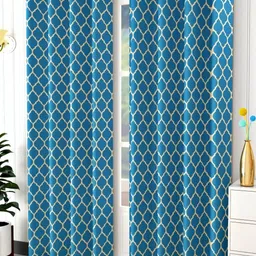 Trance Home Linen Blue & White Set of 2 Geometric Window Curtain-22