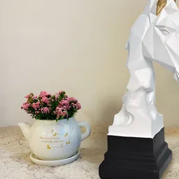 Aura White & Gold Toned Horse Figurine Showpiece-16