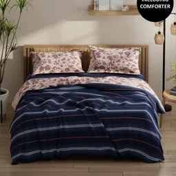 KOPA Blue & Brown Floral Printed Cotton Double Queen Regular Bedding Set-24