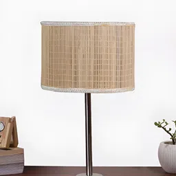 Aura Beige & Brown Textured Metal Cylindrical Shaped Table Lamp-18
