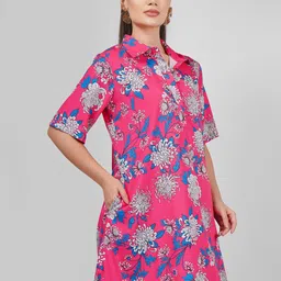 Sukshat Floral Printed A-Line Shirt Collar Mini Dress-picture-20