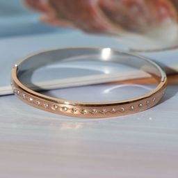 STYOLLO Stainless Steel Gold-Plated Artificial Stone Anti Tarnish Bangle-Style Bracelet-image-81