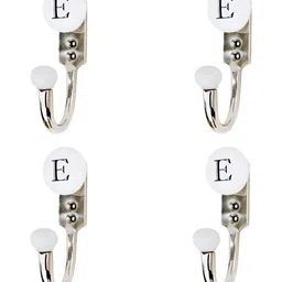 IndianShelf White 4 Pieces Ceramic & Zinc E Alphabet Door Hangers Key Hooks-image-57