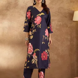 Indo Era Women Floral Printed Regular Kurta with Trousers-25