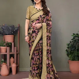 VILLAGIUS Floral Printed Pure Georgette Saree-image-14