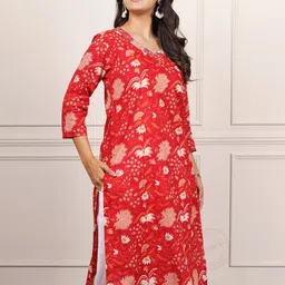 Navyas Fashion Floral Printed V-Neck Zari Details Cotton Straight Kurta-image-24