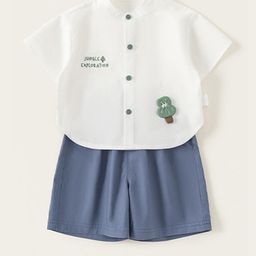 LULU & SKY Boys Typographic Printed Pure Cotton Shirt With Shorts-image-21