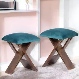 Ikiriya Set of 2 Foldable Stools with Turquoise Sea Velvet Upholstery-40