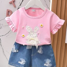 YK Girls Embroidered Round Neck Top With Shorts-image-89