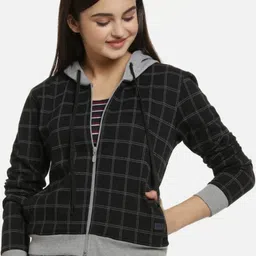 Campus Sutra Women Checked Lightweight Biker Jacket-image-75