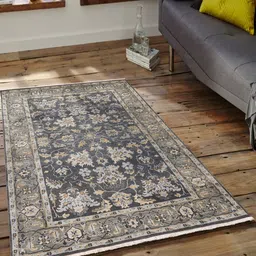 saraswatii global Grey & Yellow Ethnic Motifs Anti-Skid Rectangle Woollen Carpet-picture-2