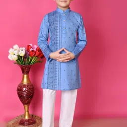 NFC CREATION Boys Ethnic Motifs Printed Regular Pure Cotton Kurta with Pyjamas-57