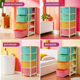 Kuber Industries Blue & Pink Modular 4-Layer Drawer Organiser 73ltr image 3