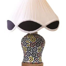 Devansh Off White Textured Wood Traditional Frusturical Shaped Table Lamp-13