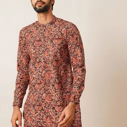 JAYPORE Ethnic Motifs Printed Band Collar Cotton Straight Kurta-image-13