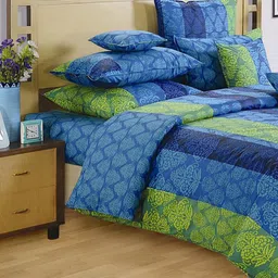 SWAYAM Blue & Green Ethnic Motifs 160 TC King Bedsheet with 2 Pillow Covers-image-69